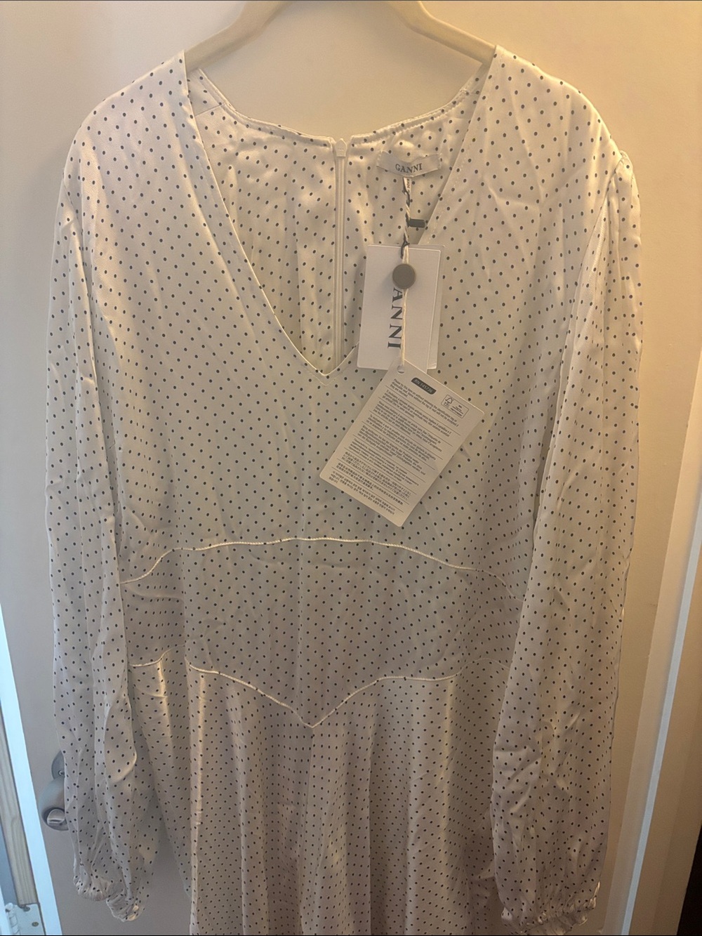 Ganni Cameron White Dress with Black Mini Dots